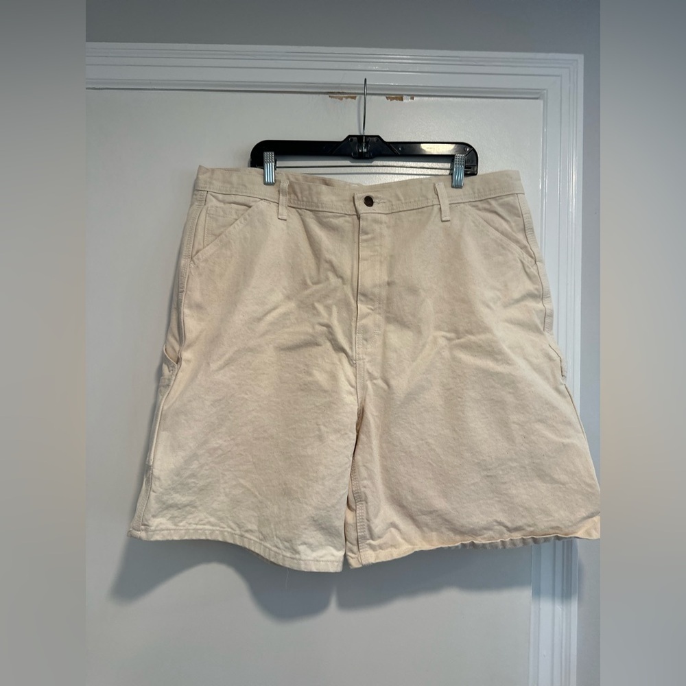 EUC Vintage 90s Caboose Sz: 40 Cream Canvas Carpenter Workwear Cargo Shorts.